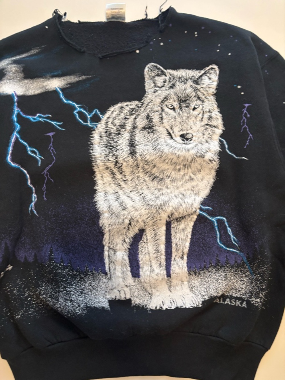 Vintage Lago 93 Jeff deweerd lighting wolf nature design crewneck (repaired neck - Picture 2 of 10